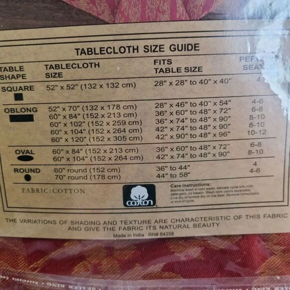 Woodbridge Designs Autumn Tablecloth Dark Orange Fall Leaves‎ 60 x 84 Oblong New
